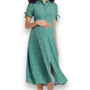 The Nines by Hatch Floral Short Tie Sleeve Maternity Button Front Dress Sz Large